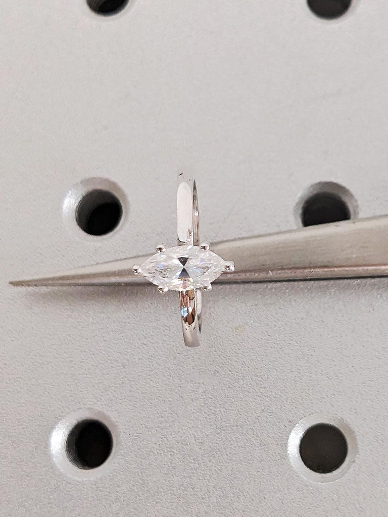 Marquise Cut Moissanite Engagement Ring, 14K Solid White Gold Solitaire Ring, Timeless Wedding Band