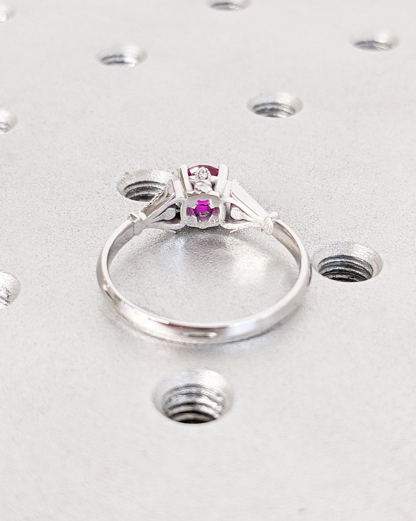 Vintage Ruby Engagement Ring, 14k White Gold, Lab Ruby Engagement Ring, Antique Round cut Bridal Ring, Art Deco Ring, Milgrain Wedding Ring