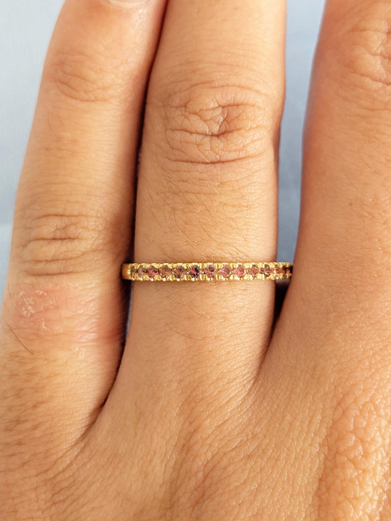 Pink Tourmaline Ring, 18K Yellow Gold Wedding Band, October Birthstone Ring, Gold Matching Ring, Dainty Ring, Personalized Ring, Womens Ring