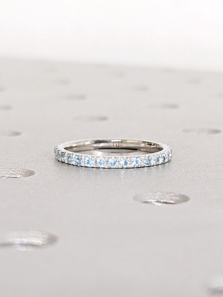 Aquamarine Wedding Band, Dainty 14K Gold / 18K Gold/ Platinum Matching Ring, March Birthstone Jewelry image #3