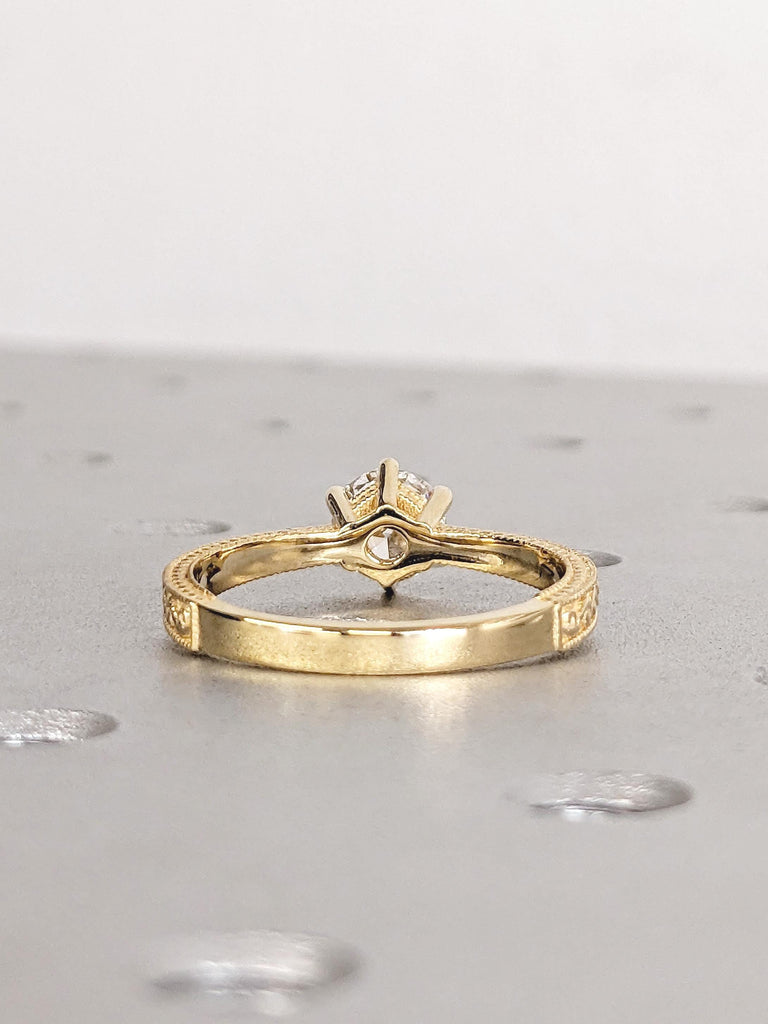 Solitaire Moissanite Ring for Her, Vintage 18k Gold Engagement Ring, Milgrain Women Wedding Rings, Filigree Anniversary Ring, Bridal Jewelry image #5