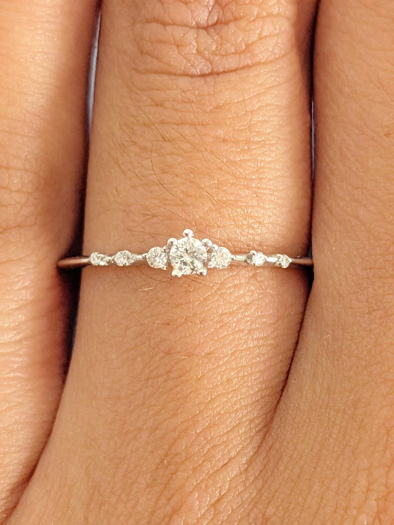 Round Diamond Cluster Engagement Ring, 14K White Gold, Lab Diamond Moissanite