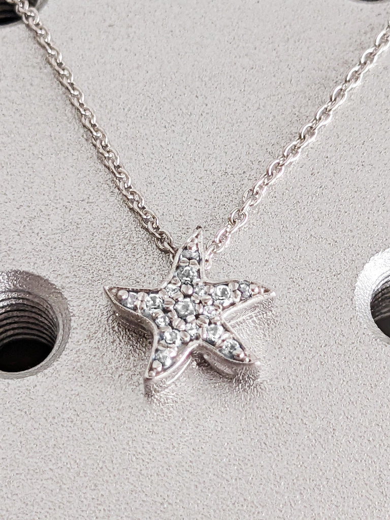 Star Celestial Diamond Pendant, 18K Solid White Gold Round Diamond Necklace, Christmas Gift For Her, Custom Jewelry