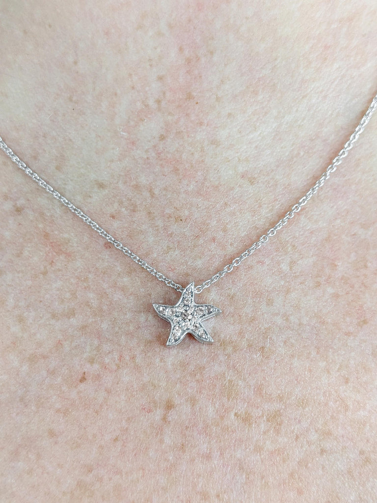 Star Celestial Diamond Pendant, 18K Solid White Gold Round Diamond Necklace, Christmas Gift For Her, Custom Jewelry