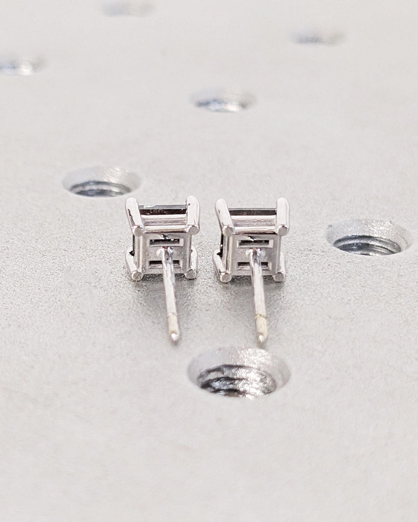 Princess Cut Salt and Pepper Diamond Earrings, 14K White Gold Earring Studs, Galaxy Inspired Diamond Stud Earrings image #4