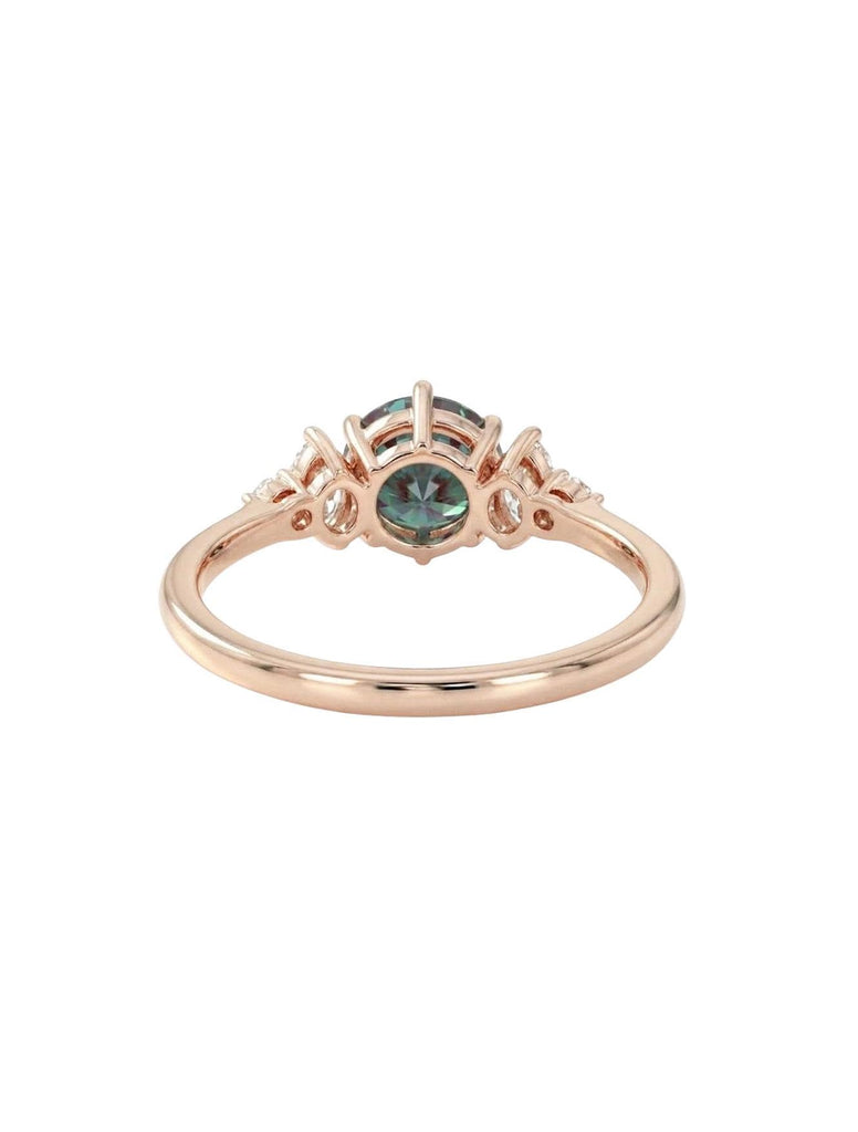 Teal Sapphire Engagement Ring, Round Natural Peacock Sapphire Wedding Band, Rose Gold Marquise Cut Diamond Anniversary, Libra Birthstone