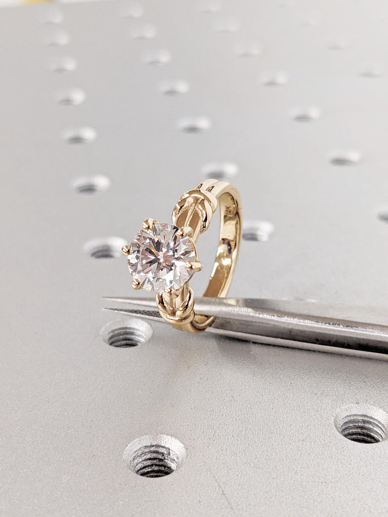 Lab Diamond Engagement Ring, Certified Diamond Solitaire, Dainty 14K/18K Yellow Gold Knot Ring, Diamond Jewelry, Wedding Ring, Promise Ring image #4