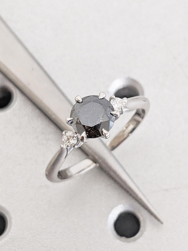 Round Salt and Pepper Diamond Engagement Ring