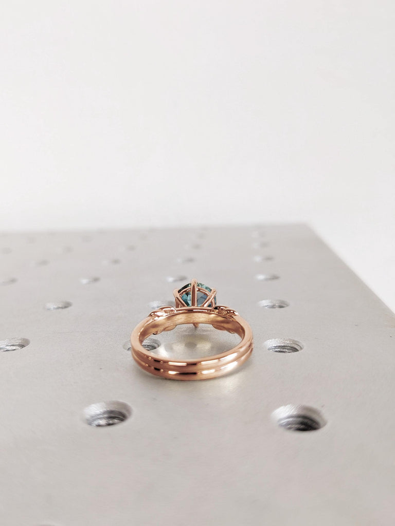 1ct Sapphire Ring, Natural Peacock Sapphire Engagement Ring, September Birthstone Jewelry, 14K Rose Gold Ring, Twist Knot Band, Promise Ring image #6