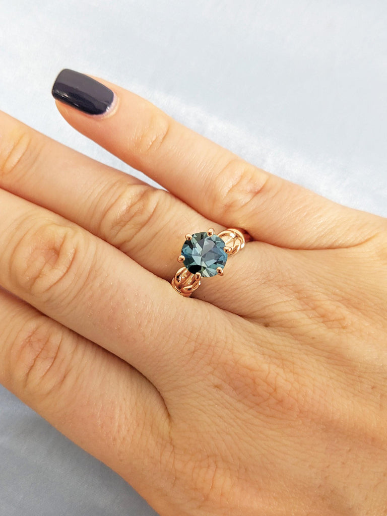 1ct Sapphire Ring, Natural Peacock Sapphire Engagement Ring, September Birthstone Jewelry, 14K Rose Gold Ring, Twist Knot Band, Promise Ring image #7