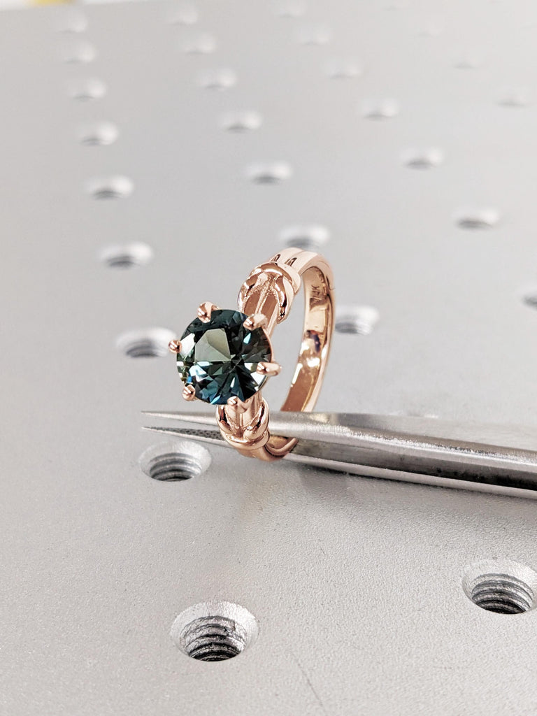 1ct Sapphire Ring, Natural Peacock Sapphire Engagement Ring, September Birthstone Jewelry, 14K Rose Gold Ring, Twist Knot Band, Promise Ring image #4