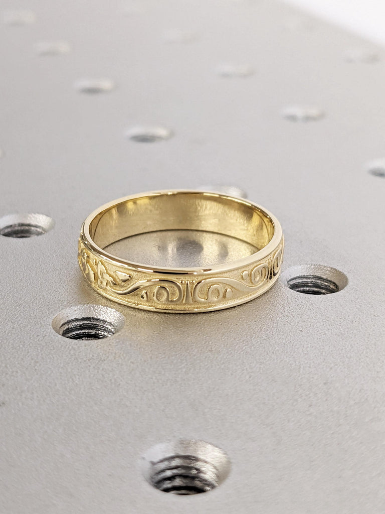 Gold Celtic Claddagh Wedding Band, 14K Yellow Gold Trinity Knot Ring, Smooth Rounded Men's Engagement