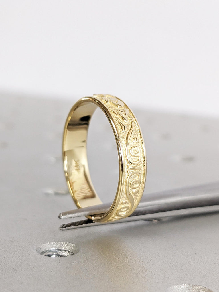 Gold Celtic Claddagh Wedding Band, 14K Yellow Gold Trinity Knot Ring, Smooth Rounded Men's Engagement