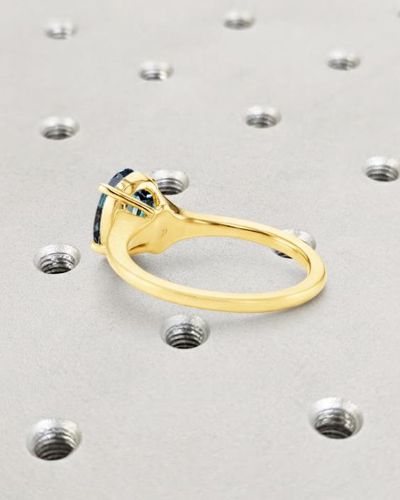 Montana Sapphire Ring | Teal Sapphire Solitaire Ring | Peacock Sapphire Oval Engagement Ring | Solid Gold Gemstone Ring | Tapered Shank Ring image #4