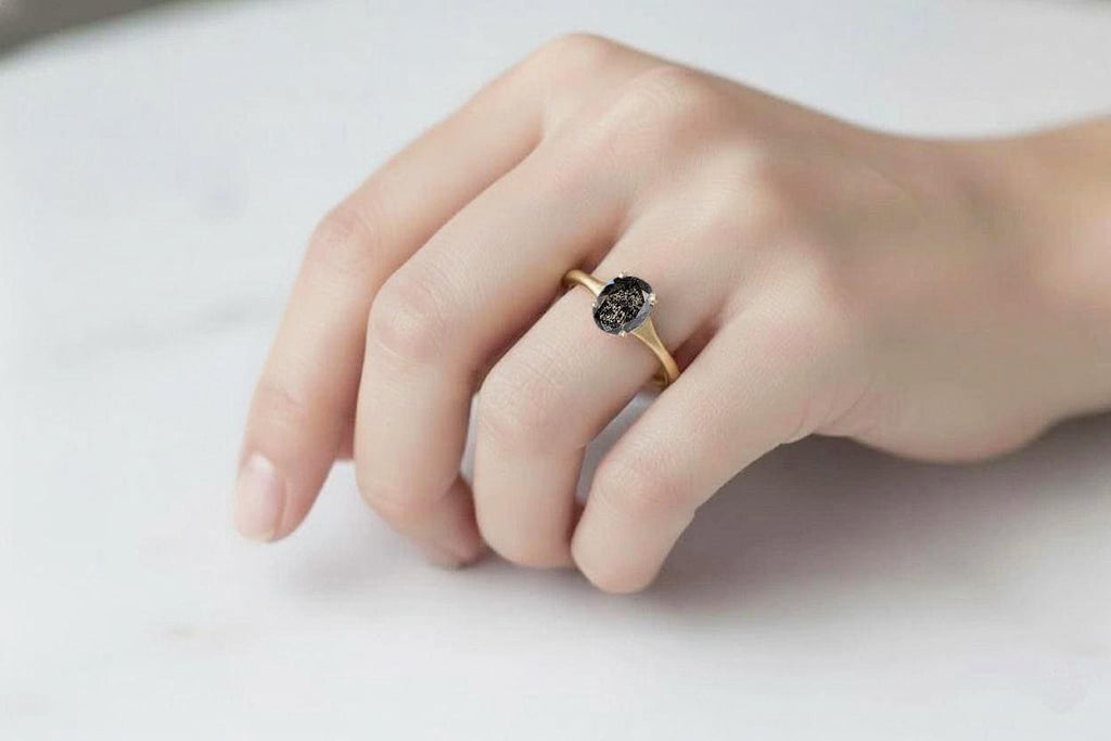 Oval Engagement Ring - Oval Salt and Pepper Diamond Ring - Grey Diamond Ring - Reverse Tapered Ring - Tapered Shank Ring - Gold Promise Ring image #5