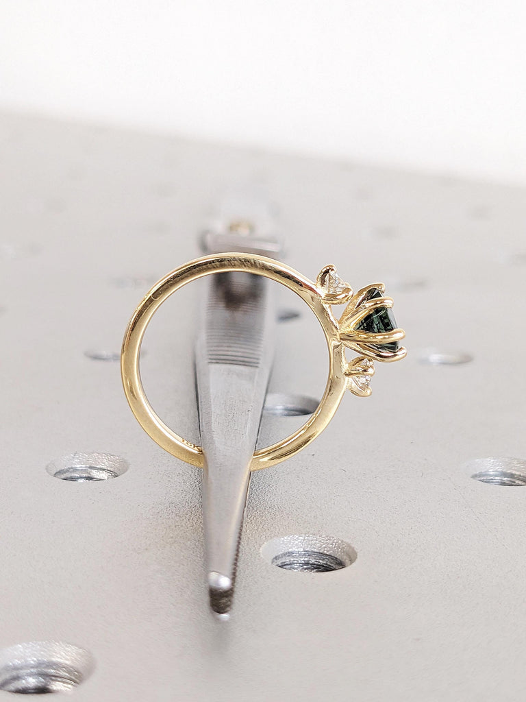 1ct Teal Green Sapphire Engagement Ring, Vintage Peacock Sapphire Pear Cut Wedding Band, Teardrop Birthstone Jewelry image #8