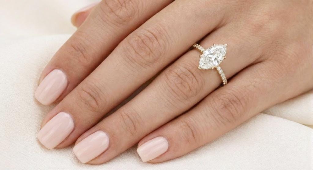 Marquise Lab Grown Diamond Engagement Ring, Diamond Hidden Halo Solitaire, IGI Certified D color VVS2 Clarity, 14k Yellow Gold Proposal Ring