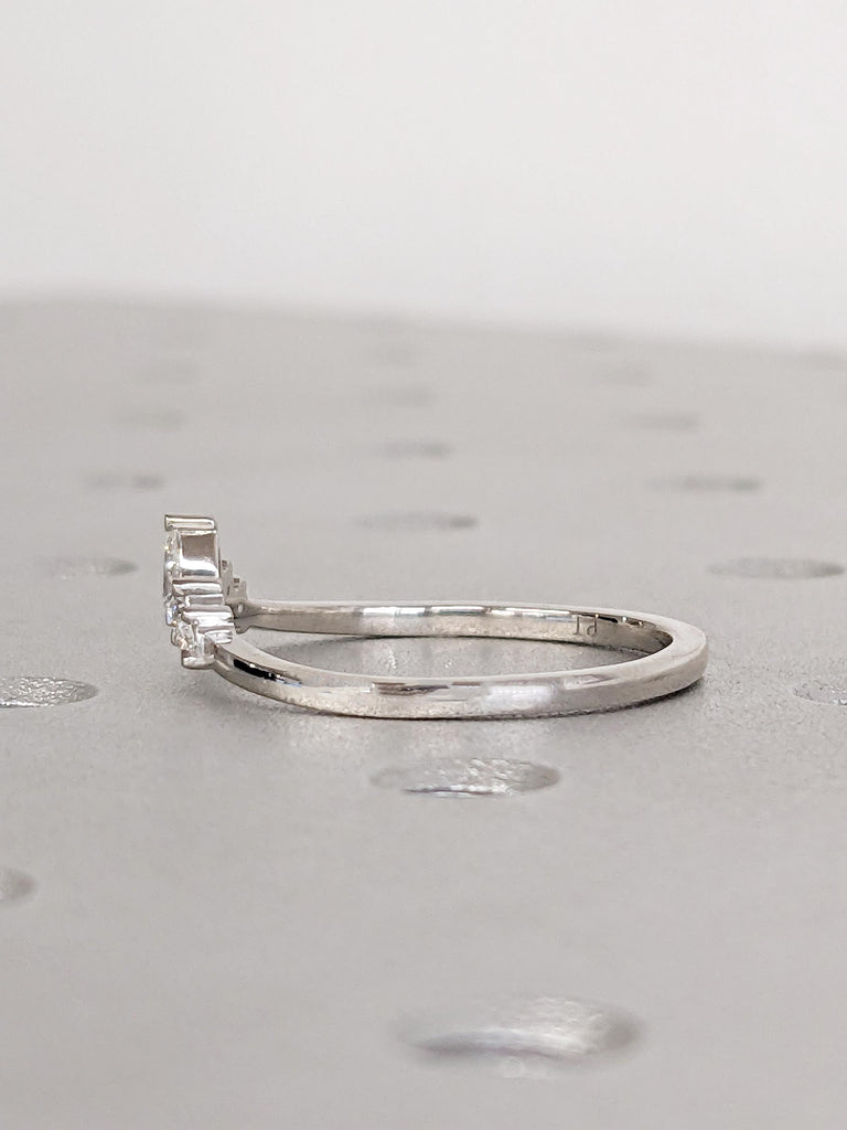 Curved Wedding Band, Platinum Ring, Unique Lab Diamond Stacking Rings image #6