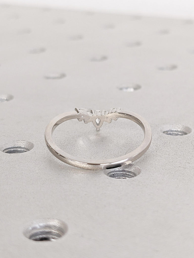 Curved Wedding Band, Platinum Ring, Unique Lab Diamond Stacking Rings image #10