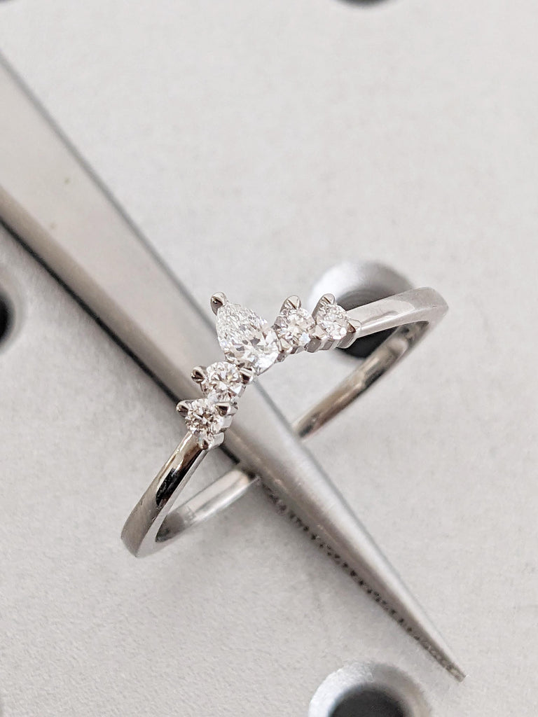 Curved Wedding Band, Platinum Ring, Unique Lab Diamond Stacking Rings image #7
