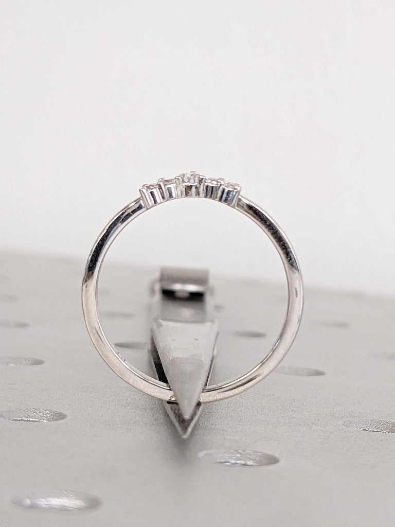 Curved Wedding Band, Platinum Ring, Unique Lab Diamond Stacking Rings image #3