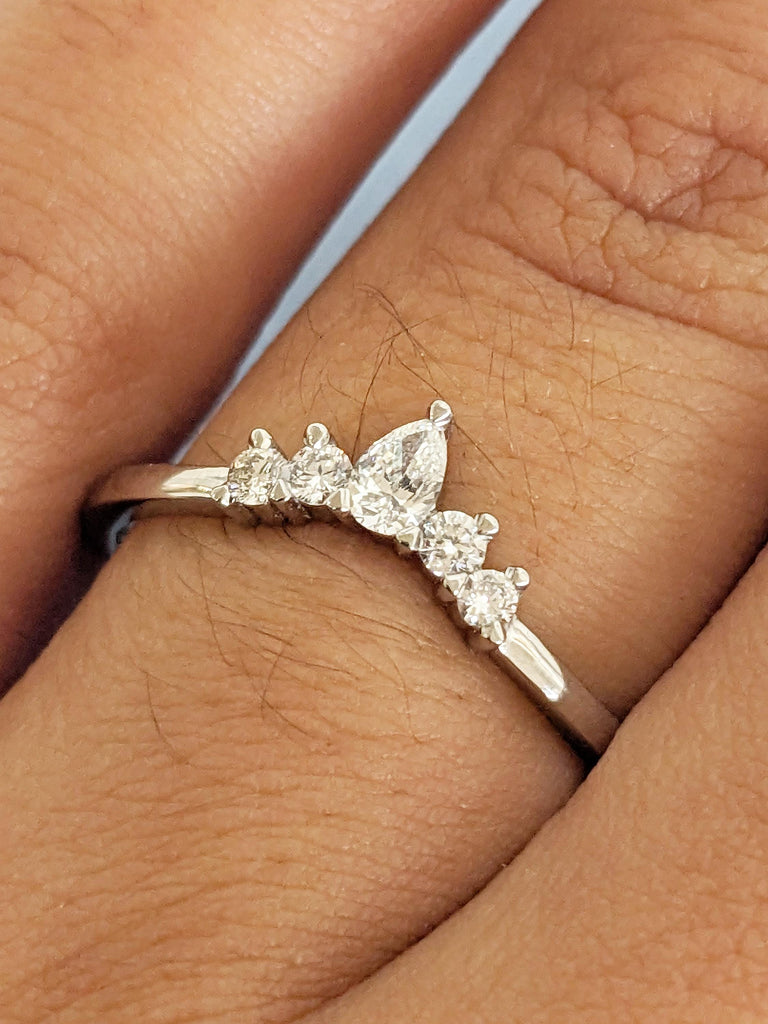 Curved Wedding Band, Platinum Ring, Unique Lab Diamond Stacking Rings image #9