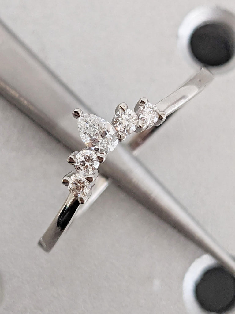 Curved Wedding Band, Platinum Ring, Unique Lab Diamond Stacking Rings image #15