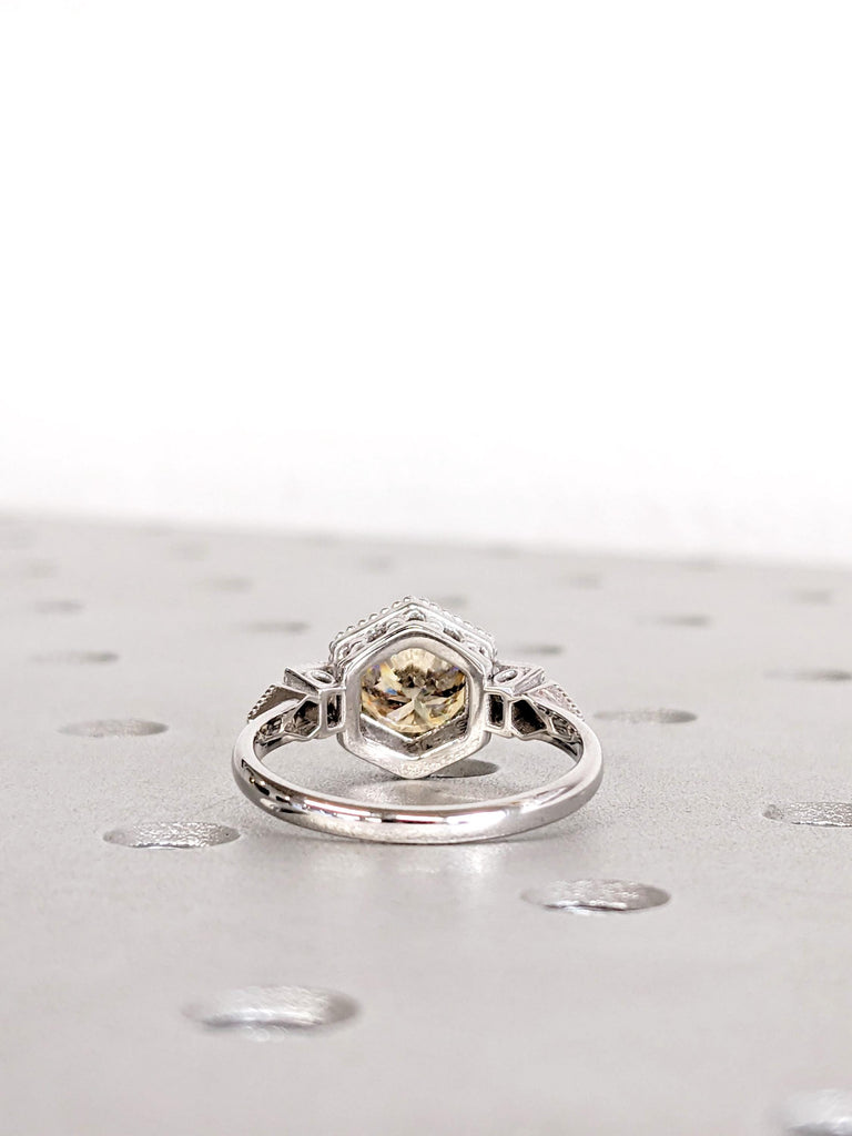 0.5-4ct Round Cut Moissanite Engagement Rings, 14K/18K Gold Vintage Yellow Moissanite Ring, White Gold Milgrain Wedding Band, Bridal Jewelry