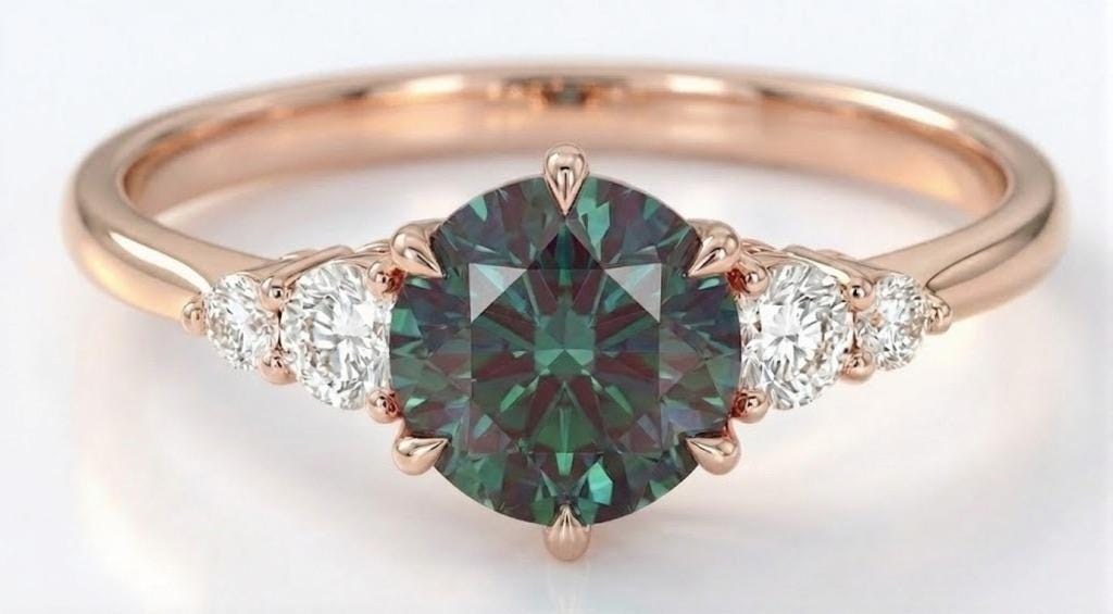 Round cut Natural Green Sapphire Ring | Gemstone Engagement Ring | Talon Prong Setting