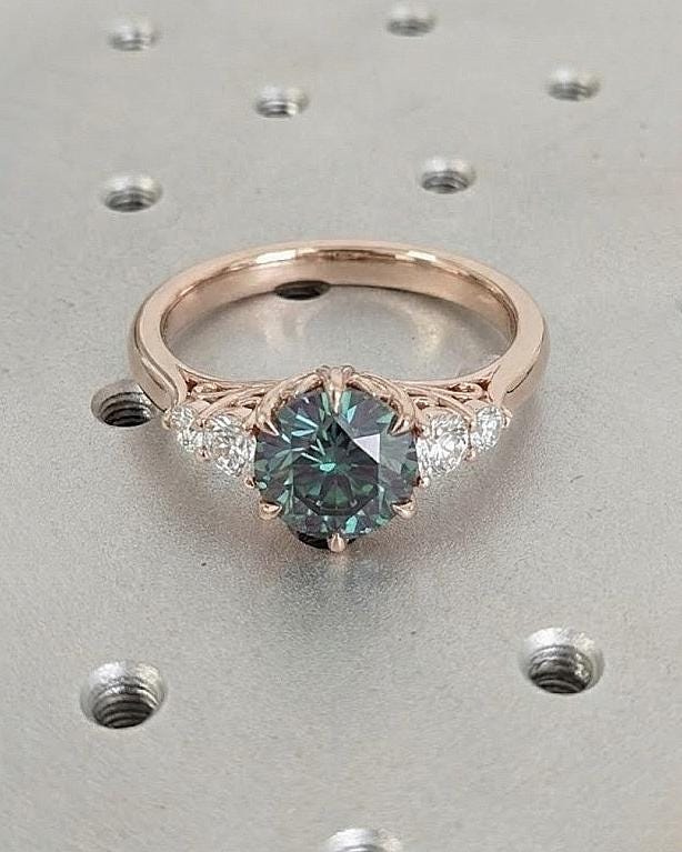 14k Rose Gold Green Sapphire Engagement Ring for Women | Tulip Setting Diamond Promise Ring | Nature Inspired Wedding Ring