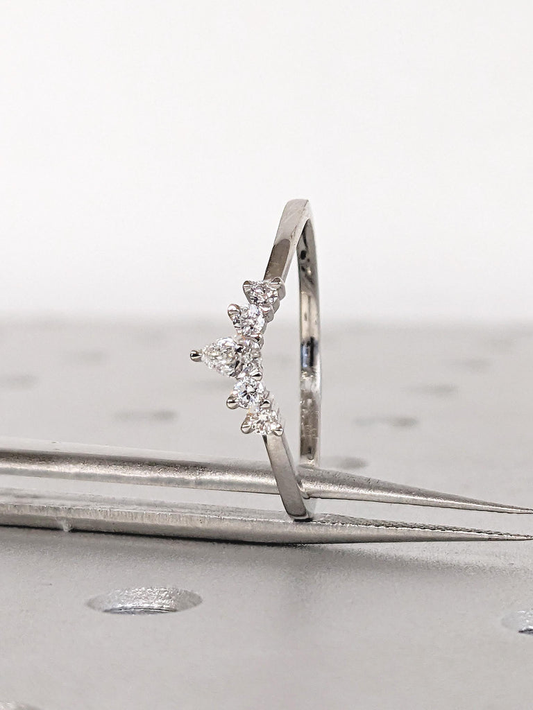 Curved Wedding Band, Platinum Ring, Unique Lab Diamond Stacking Rings image #11