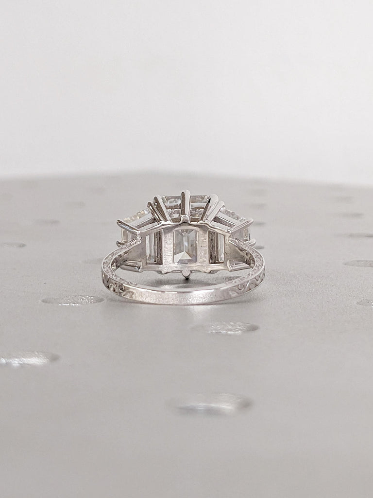 Lab Grown Diamond Engagement Ring, Trapezoid, Emerald Cut Three Stone Ring, Art Deco 14k White Gold Wedding Rings, Personalized Jewelry image #3