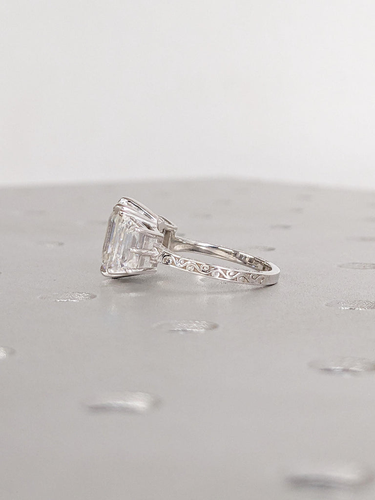 Lab Grown Diamond Engagement Ring, Trapezoid, Emerald Cut Three Stone Ring, Art Deco 14k White Gold Wedding Rings, Personalized Jewelry image #4