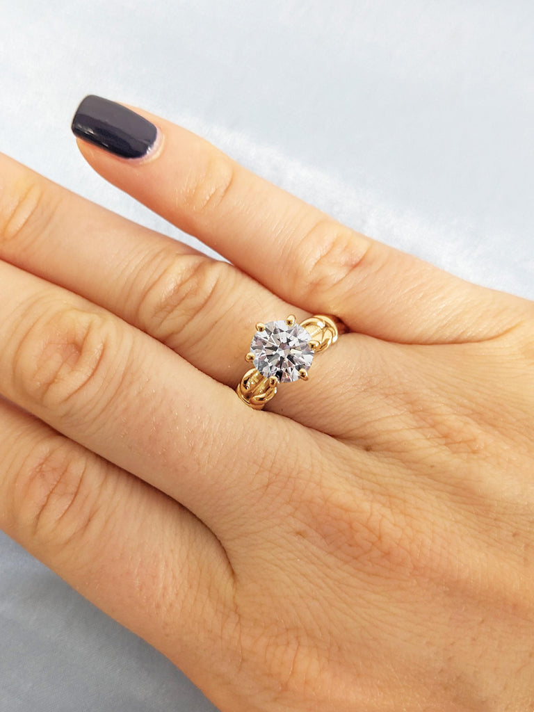 Engagement Moissanite Ring, Yellow Gold Moissanite Anniversary Ring, Round 14K/18K Solid Gold Tie Knot Ring, Unique Solitaire Statement Ring image #7