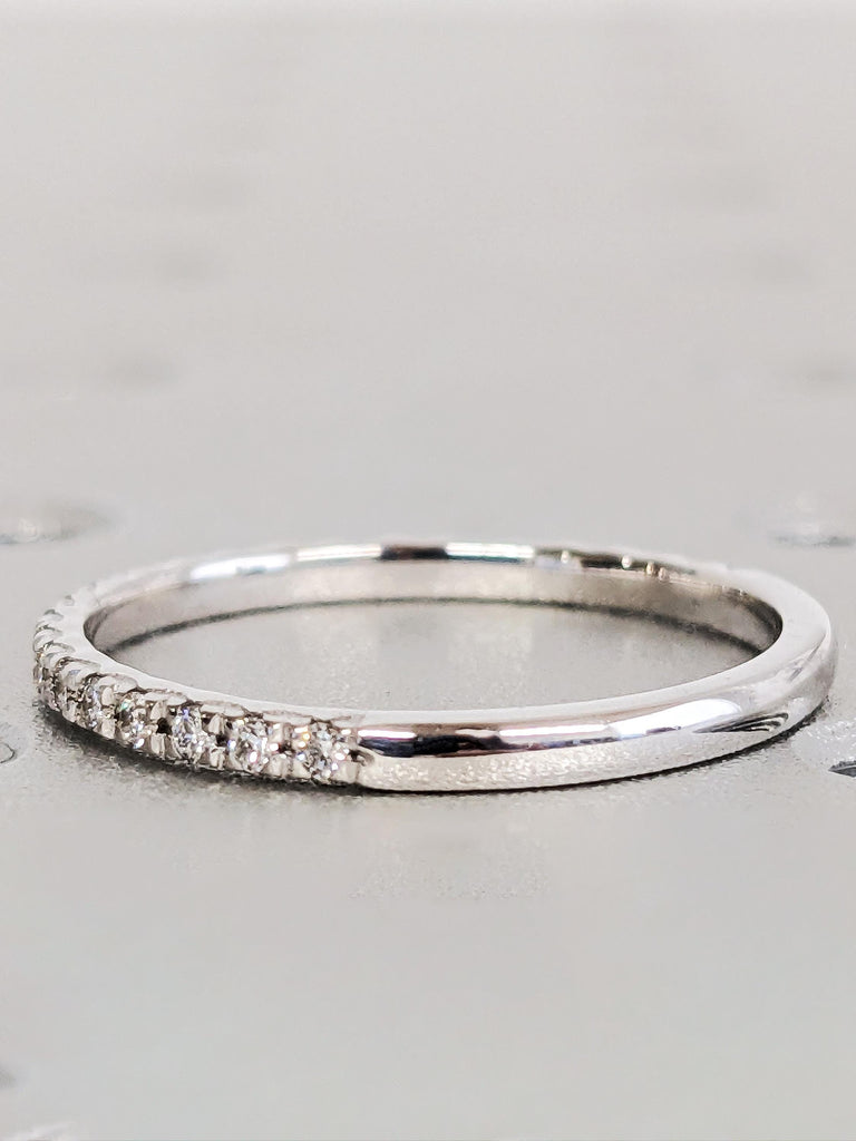 18K White Gold French Pave Diamond Wedding Band, Dainty Diamond Matching Engagement Ring, Stackable Jewelry