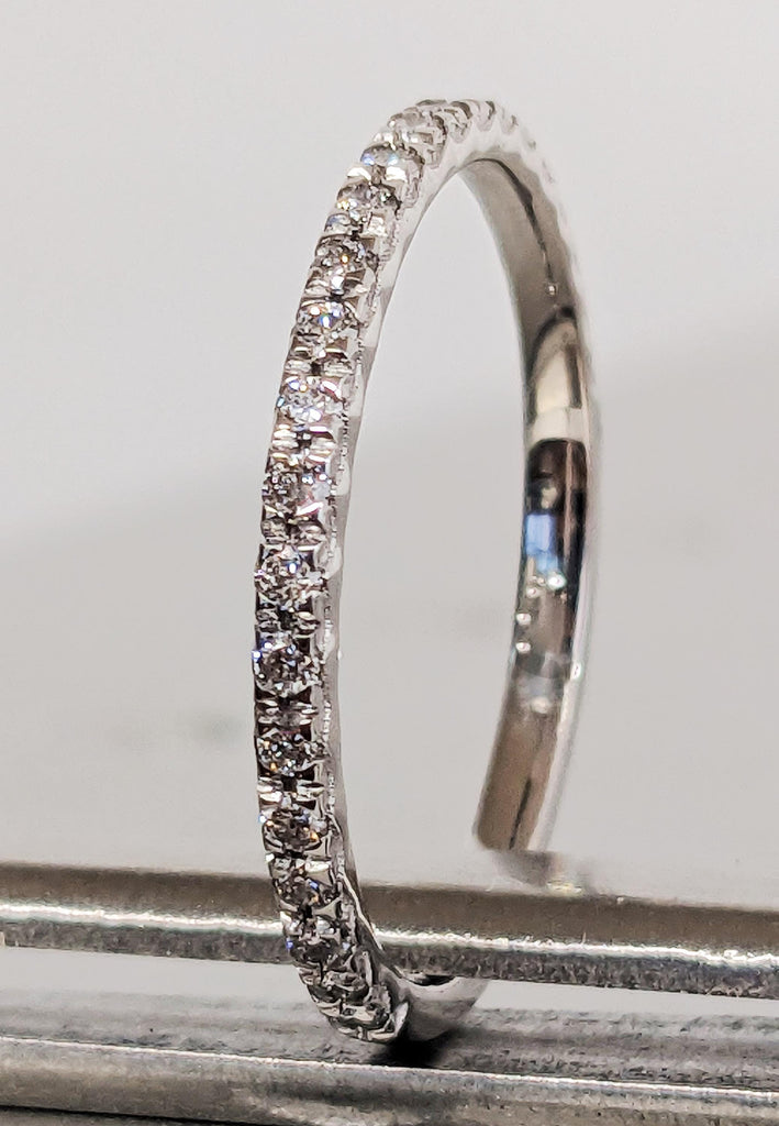 18K White Gold French Pave Diamond Wedding Band, Dainty Diamond Matching Engagement Ring, Stackable Jewelry