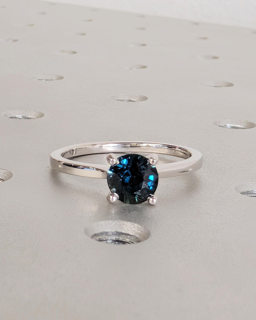 14K White Gold Peacock Sapphire Ring, Teal Sapphire Wedding Ring, Solitaire Green Sapphire, Anniversary Bridal Ring, Virgo Birthstone Ring image #3