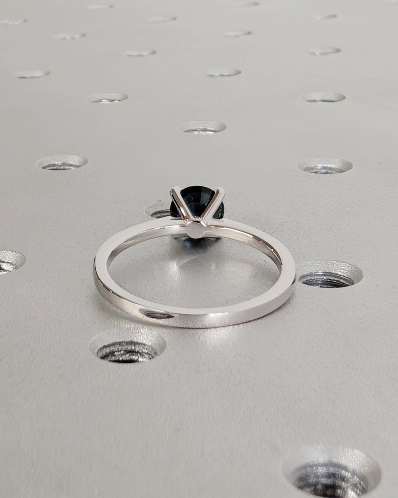 14K White Gold Peacock Sapphire Ring, Teal Sapphire Wedding Ring, Solitaire Green Sapphire, Anniversary Bridal Ring, Virgo Birthstone Ring image #6