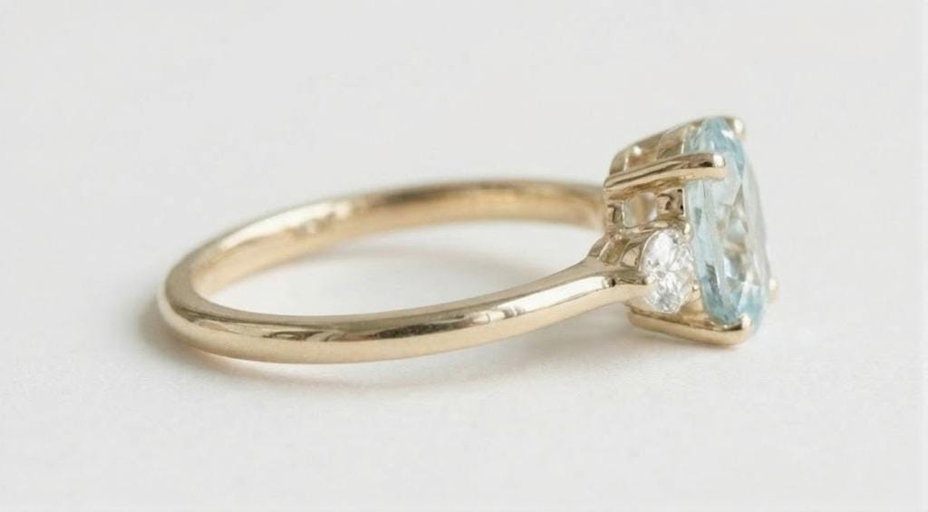 Oval Aquamarine Dainty Ring | 14k Gold Lab Aquamarine Minimalist Engagement Ring | March Birthstone Ring | Delicate Ring Gift for Her image #5
