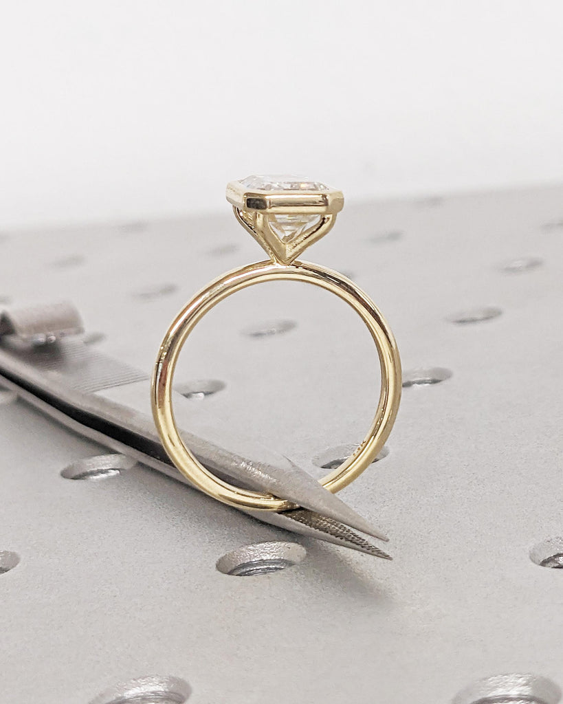 Bezel Set Emerald Cut Moissanite Engagement Ring - Emerald Cut Ring - Moissanite Engagement Ring - 14K Solid Gold Minimalist Bezel Set Ring image #7