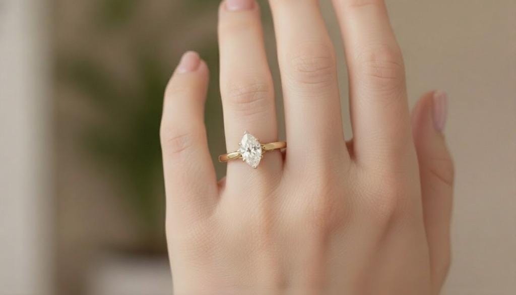 1ct CVD Diamond Marquise cut Solitaire Wedding Anniversary Ring | Yellow Gold Rings for Women