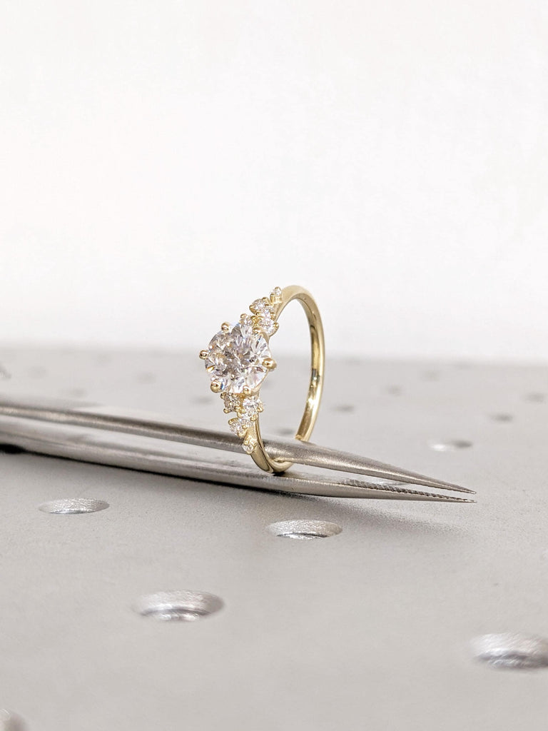 VVS Moissanite Engagement Ring: 14K Yellow Gold, Snowdrift Round Moissanite Diamond Cluster image #8