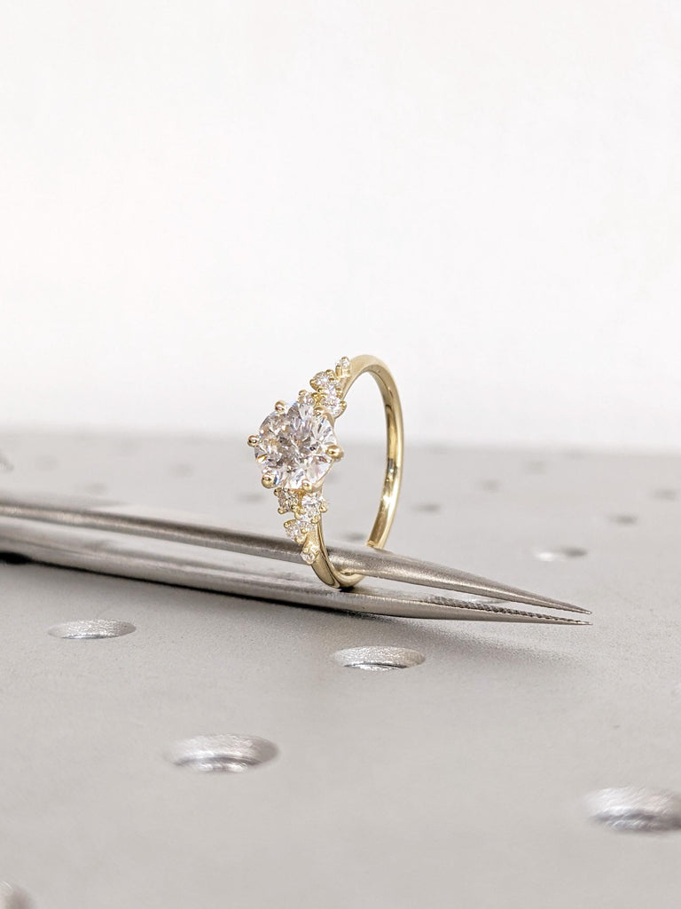 Moissanite Engagement Ring, Snowdrift Round Moissanite Diamond Cluster Ring, 14K Yellow Gold Rings For Woman, Wedding Rings, Statement Rings