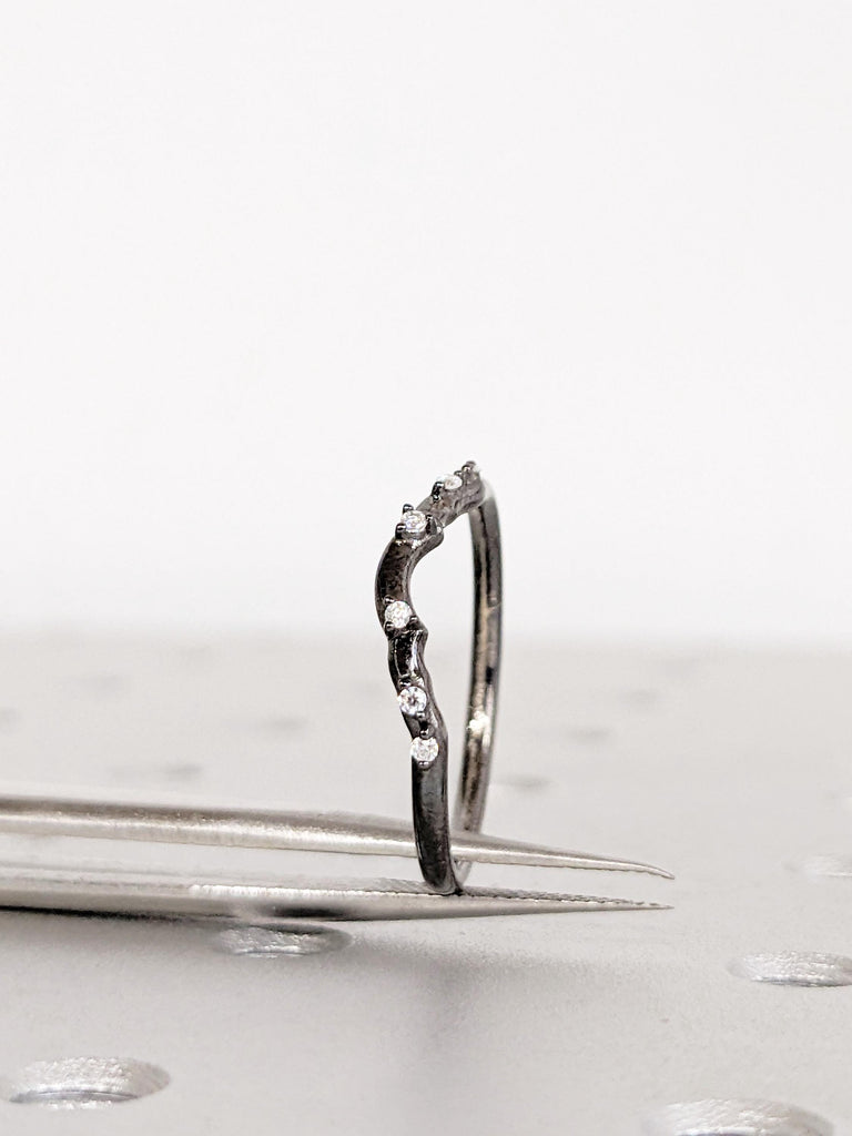 Diamond Wedding Band, 14K Black Gold Matching Ring, Everyday Stacking Ring image #8
