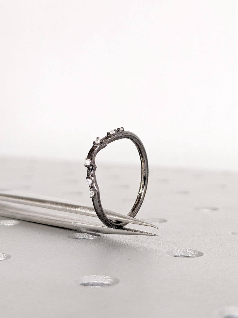 Diamond Wedding Band, 14K Black Gold Matching Ring, Everyday Stacking Ring image #7