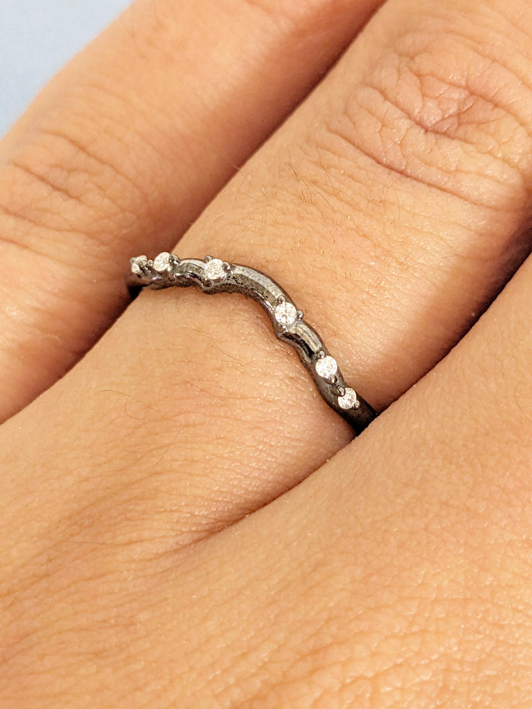 Diamond Wedding Band, 14K Black Gold Matching Ring, Everyday Stacking Ring image #10