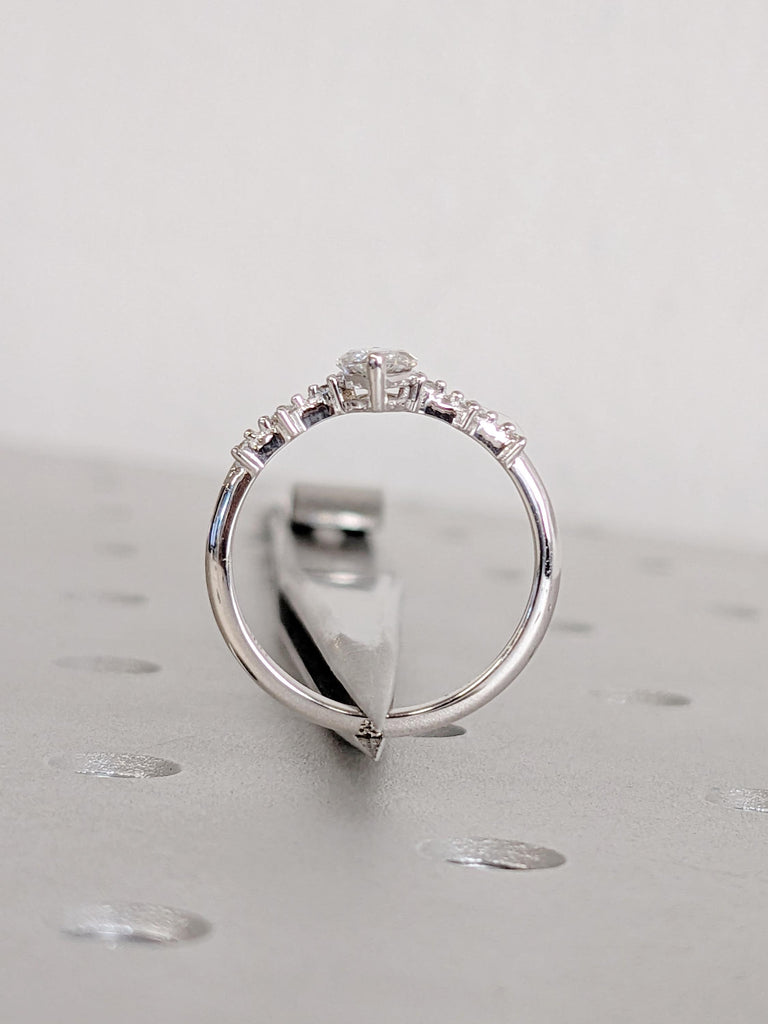 Vintage Art Deco Marquise Lab Diamond Ring, 18K White Gold Multi Stone Wedding Band, Custom Engagement Ring, Lab Grown Diamond Promise Ring image #7