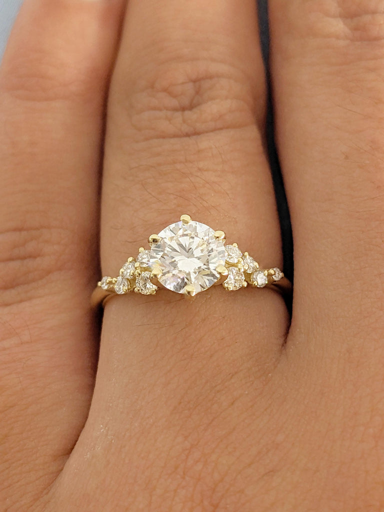 Moissanite Engagement Ring, Snowdrift Round Moissanite Diamond Cluster Ring, 14K Yellow Gold Rings For Woman, Wedding Rings, Statement Rings