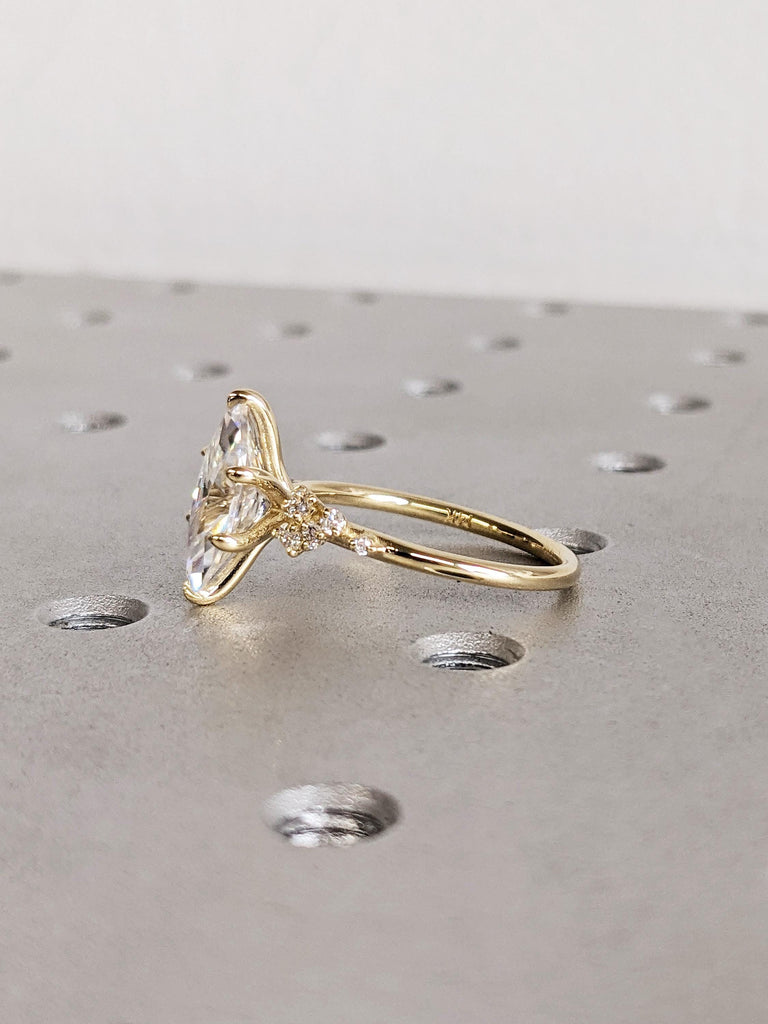 Modern Marquise Cut Moissanite Engagement Ring, 14K Solid Gold Cluster Diamond Ring, Snowdrift Talon Prong Wedding Band image #3