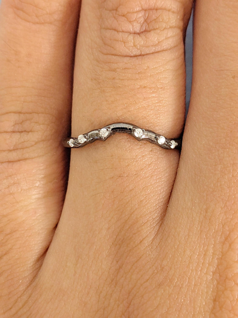 Diamond Wedding Band, 14K Black Gold Matching Ring, Everyday Stacking Ring